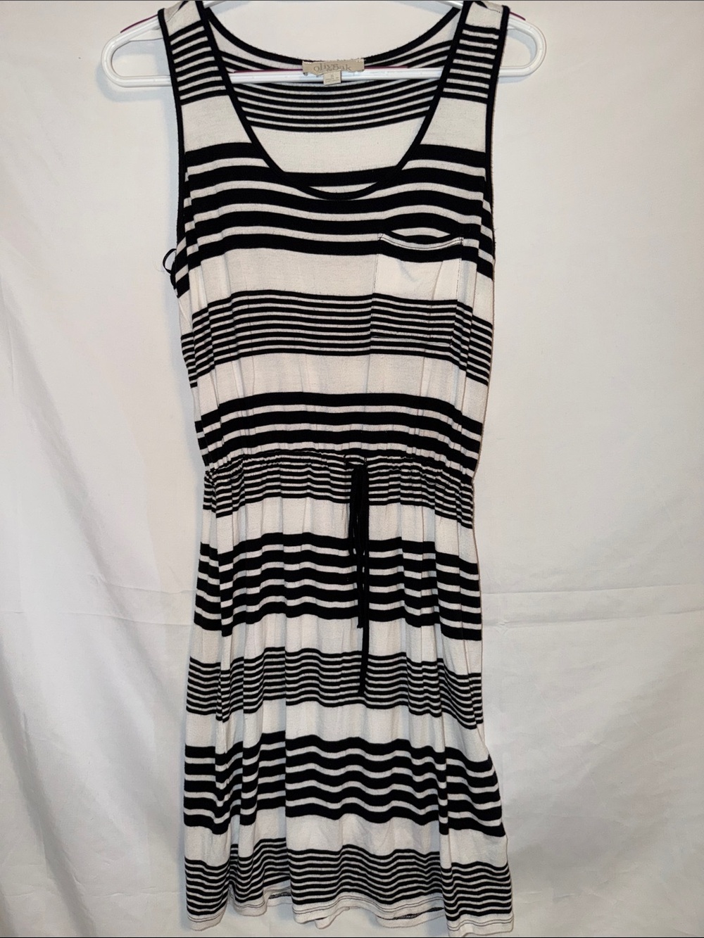 Olive & Oak Black and White Striped Drawstring Tank Mini Dress